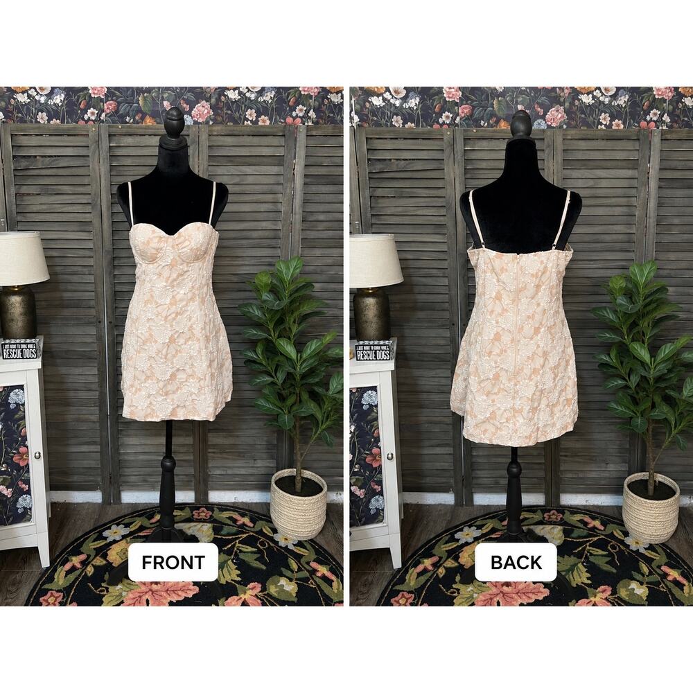 Windsor Brown Bustier Textured Floral Strapless Mini Dress Large NWT Lined - Picture 3 of 11